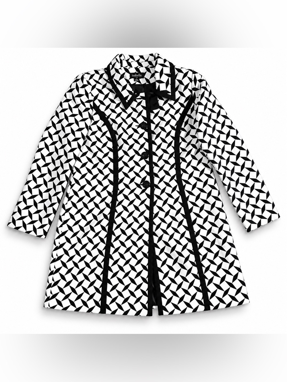 Girls' Geometric Black & White Pea Coat